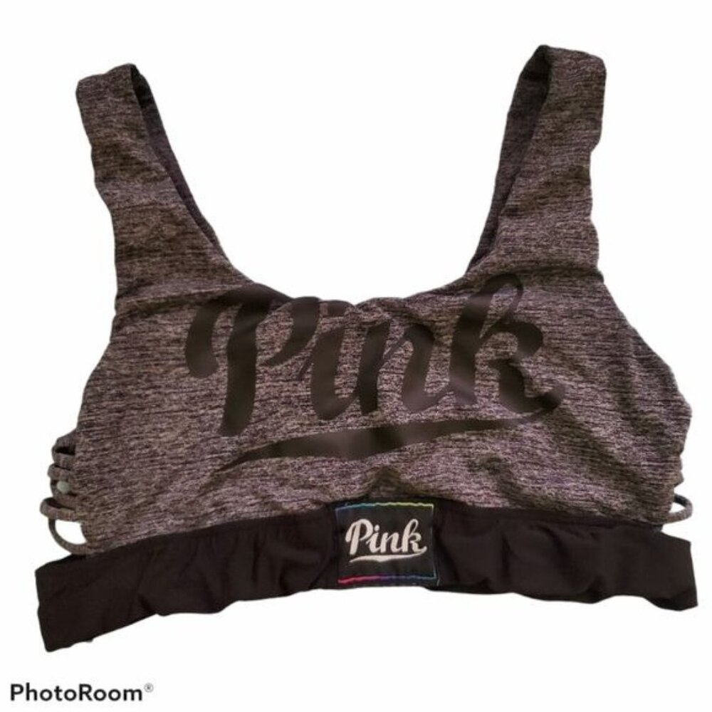 Pink‎ womens Sport Bra size XS to small in my opinion no tag gray/black color